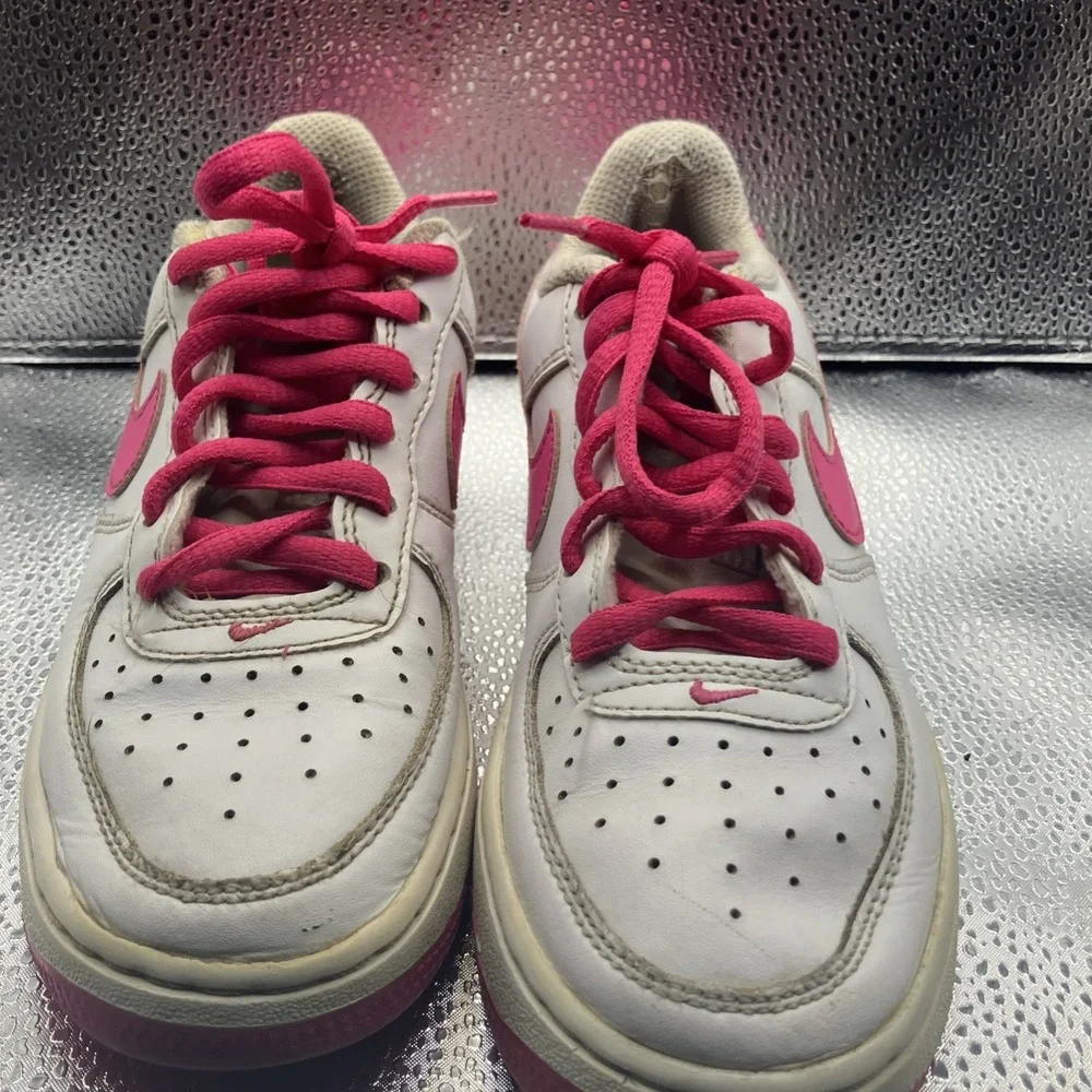 Nike Air Force 1 Low Top Leather Sneakers White/Pink Lace Up Kids US 1